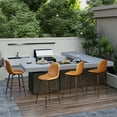 thumbnail image 2 of Homy Casa Set of 2 Outdoor Counter Height Bar Stools for Terrace Garden Swimming Pool with Swivel Seats, Ergonomic Upholstery Backrest Faux Wood Metal Legs, Cognac, 2 of 6