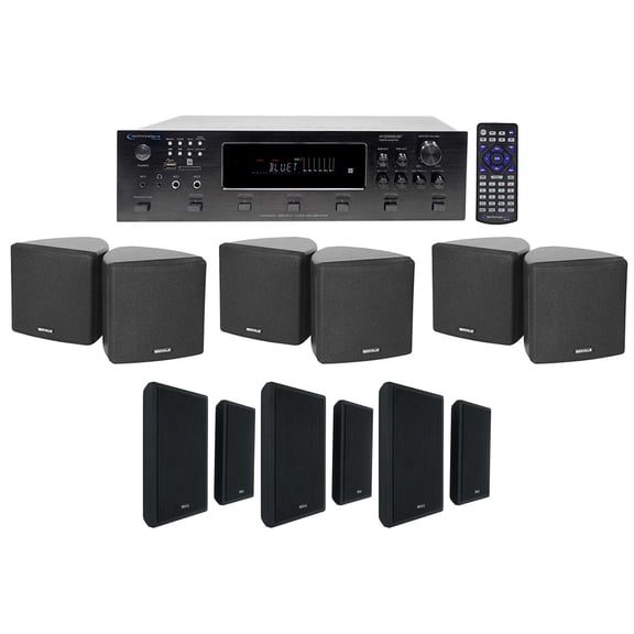 Technical Pro H12X500UBT 6-Zone Home Theater Receiver 6 Black Cube Wall Speakers