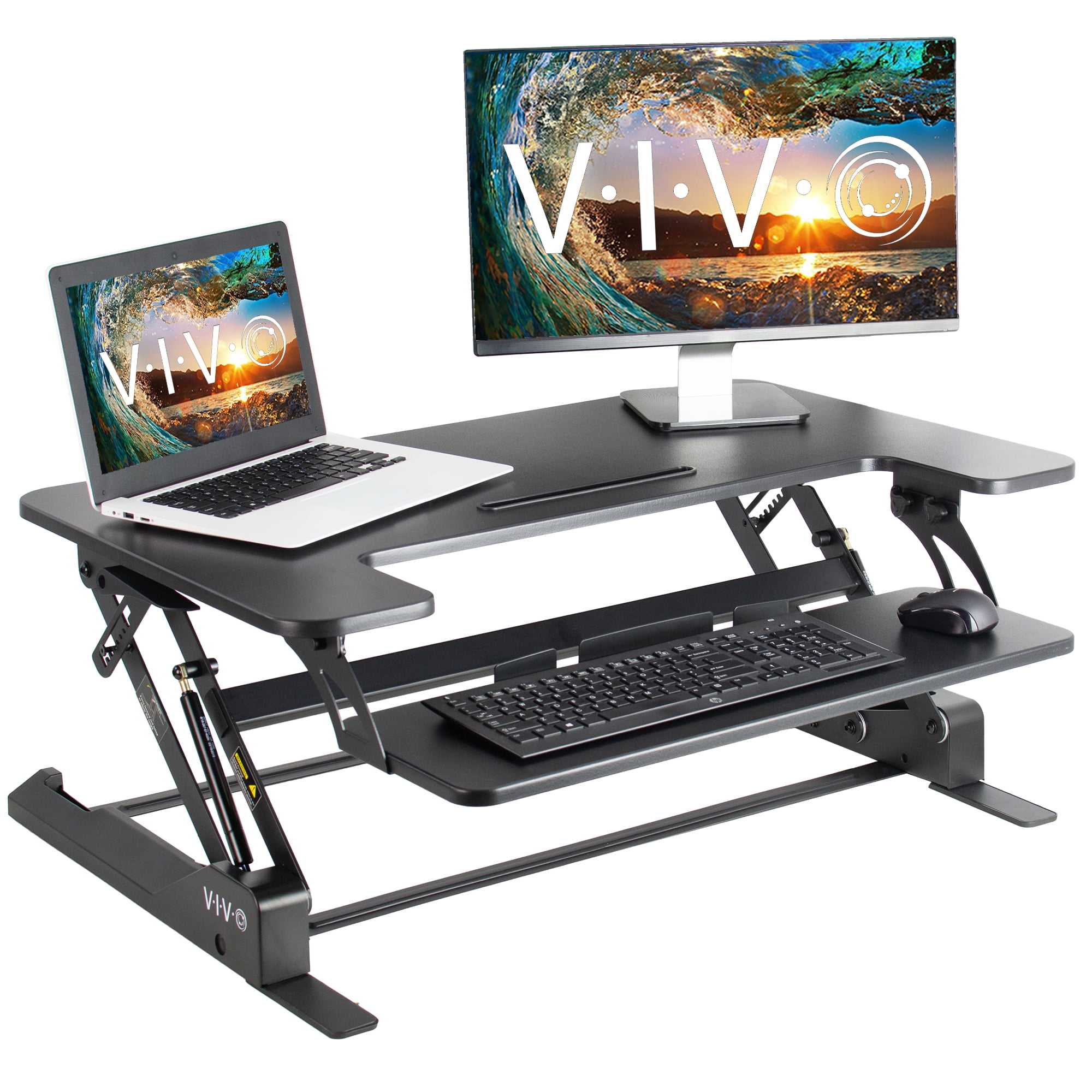 VIVO Black Height Adjustable 32" Standing Desk Monitor Riser Sit Stand Tabletop 