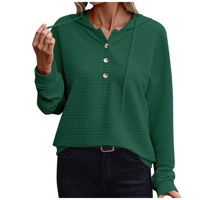Pisexur Womens Oversized Sweatshirt Fashion Fall Hoodies Solid Color Button Collar Drawstring Stitching Sweatshirts Hoodies Pullover