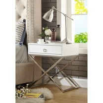 Jakob White Side Table - Square Lacquer-Finish Chrome, X-Metal Leg,