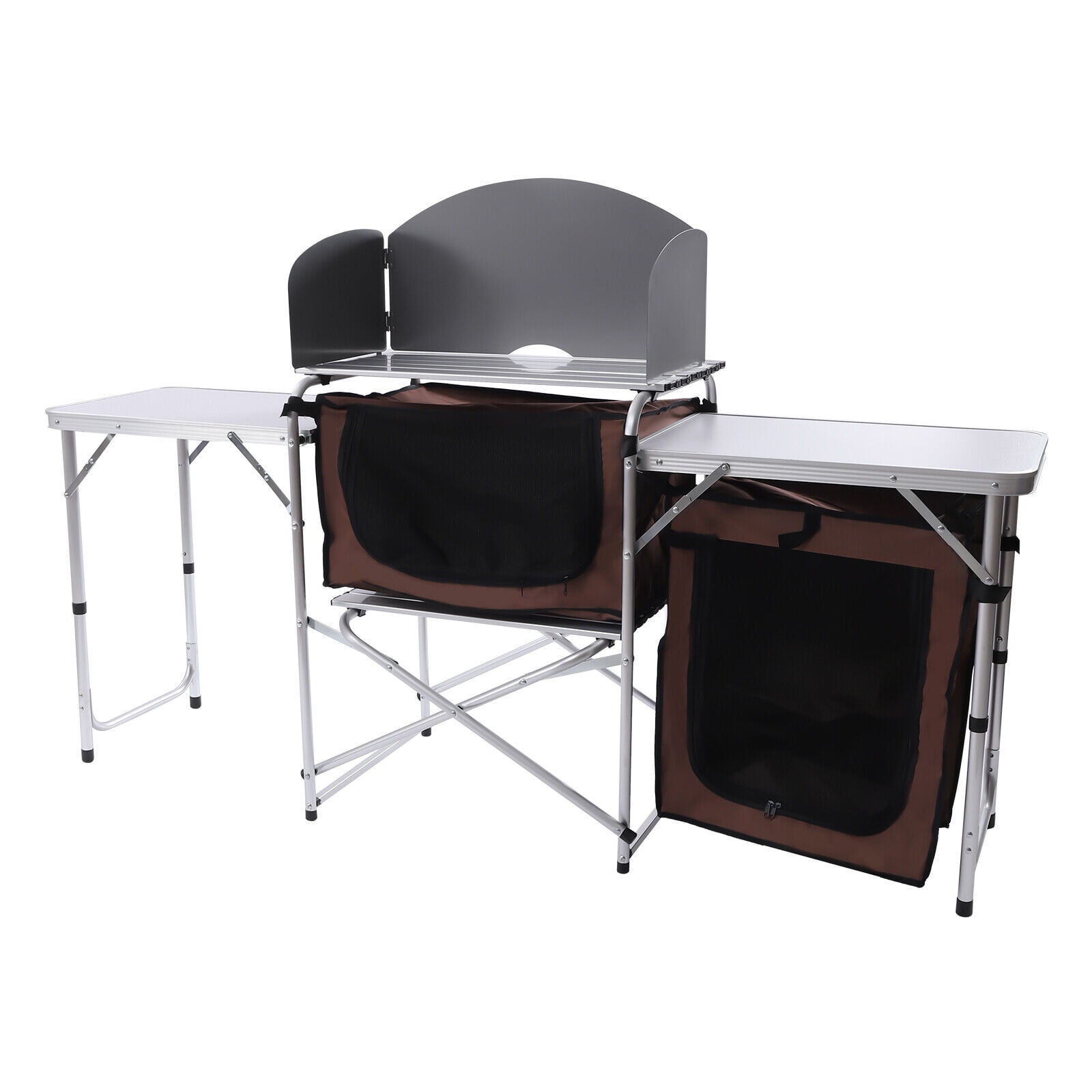 Folding Camping Grill Table Aluminum W/ Windscreen Storage Organizer