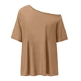 thumbnail image 4 of idosla Womens Off the Shoulder Tops Oversized T-Shirts Short Sleeve Tees Summer 2026 Casual Spring Clothes (Gold, 3XL), 4 of 5