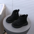 thumbnail image 2 of Little Girls Boys Chelsea Boots Vintage Splice Leather Stretch Knit Slip on Zipper Booties Casual Lug Sole Fall Ankle Boots Black 11 Little Kids, 2 of 6