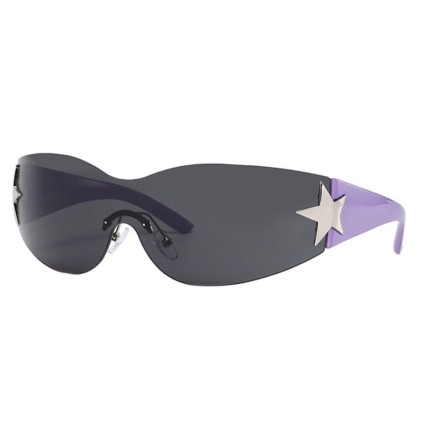 Gafas de sol personalizadas Y2K con estrella de cinco puntas, sin marco, de una sola pieza, fabricadas en PC y HD