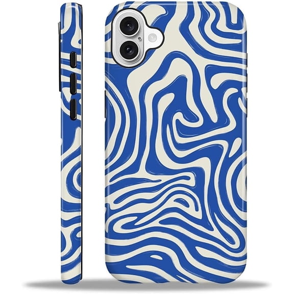 for iPhone 16 Plus Case for Women Girl Men Boy, Compatible with MagSafe, Shockproof Soft Silicone & Hard PC Shell Protective Case for iPhone 16 Plus - Blue Hill Pattern
