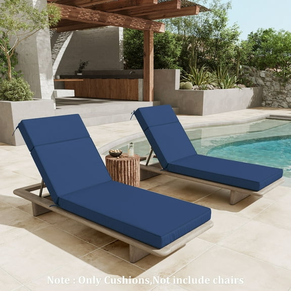 Snubbull 2 Pack Outdoor Chaise Lounge Cushions, with High-Density Foam, Ties Waterproof & Fade Resistant for Lawn and Pool Lounge Chairs, 80x26x4 inch, Blue