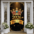 thumbnail image 5 of Golden New Year Banner Jeweled Crown 2026 Display Sparkling Stars Black Background Crown Backdrop for New Year Party Holiday Celebration Indoor Decoration, 5 of 9