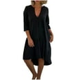 thumbnail image 3 of Women's Fashion Casual Solid Color V-neck Linen Plus Size Long Dress, 3 of 4