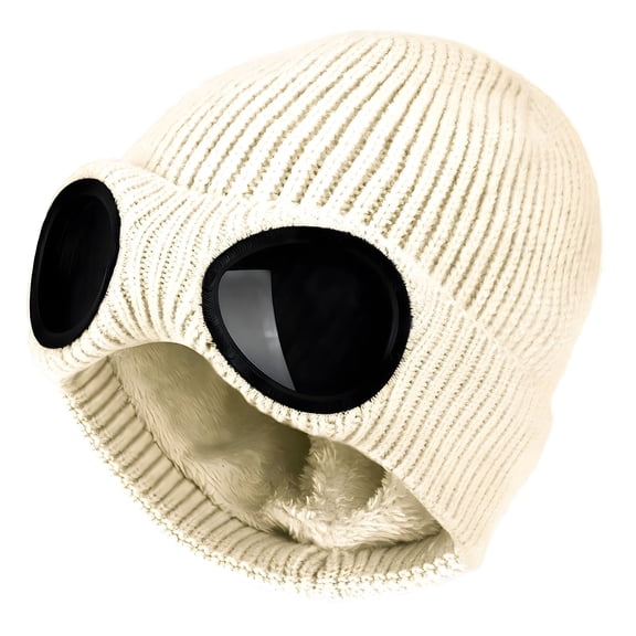 TELOLY Goggle Hat, Beanie Style with Ribbed Knit Cuff for Winter - Unisex Black