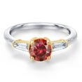 thumbnail image 3 of Gem Stone King 10K Two Tone Gold Red Moissanite and Lab Grown Diamond Engagement Ring for Women | 1.30 Cttw | Round 6.5MM | Gemstone Birthstone | Size 8, 3 of 7