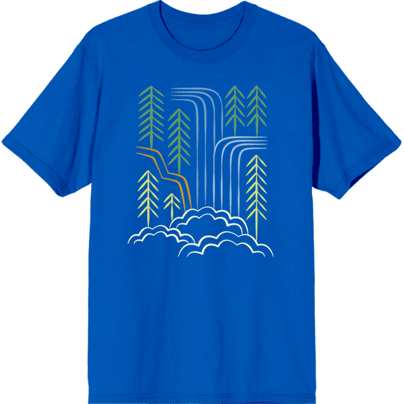 Adventure Society Waterfalls & Pine Trees Crew Neck Short Sleeve Adult T-shirt-Medium-Orange