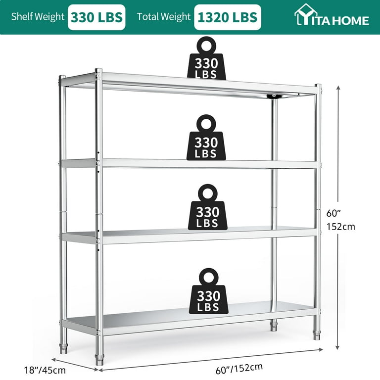 Dextrus Stainless Steel Shelves 60 18 60 4 Tier Storage Shelf Heavy Duty Shelving for Kitchen Garage Office Restaurant Warehouse