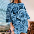 thumbnail image 2 of Camiseta holgada estampada a la moda para mujer, blusa de manga 3/4 de longitud media, Tops informales con cuello redondo Pompotops FGAJ3717, 2 of 6