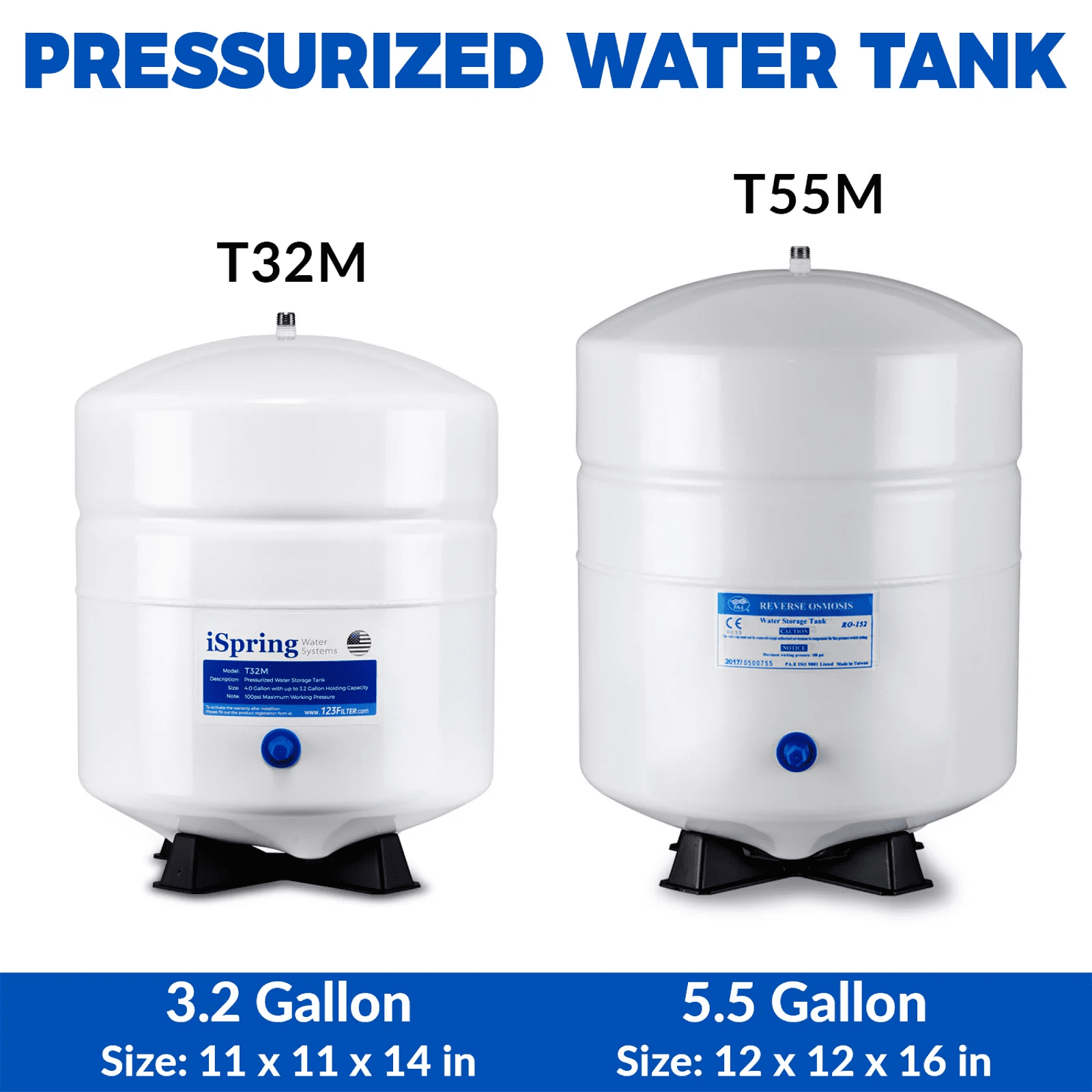 iSpring Water Systems, LLC iSpring T32M/T55M Reverse Osmosis Pressurized Water Storage Tank