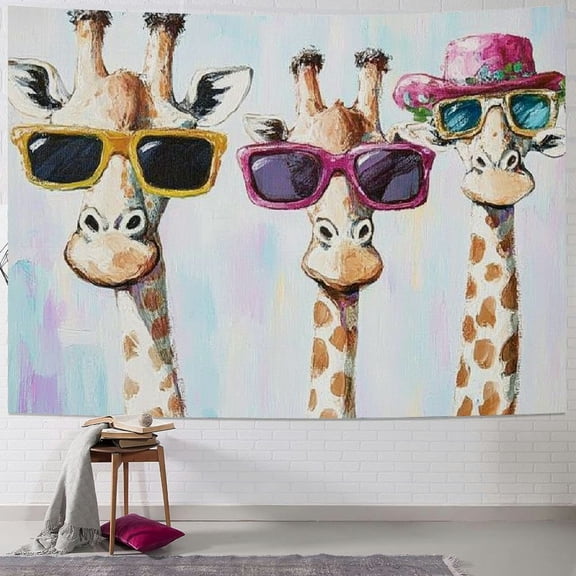 Patifu Giraffes Sunglasses Hats Tapestry Wall Hanging Unique Style for Home Decor - Graphic Tapestries for Living Room Bedroom Apartment Farmhouse Dorm 40x30inch