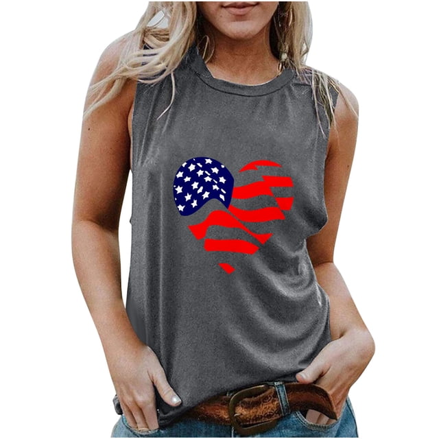 Chaleco estampado para mujer del Día de la Independencia, blusa de verano para niñas adultas Pompotops FGAJ13659