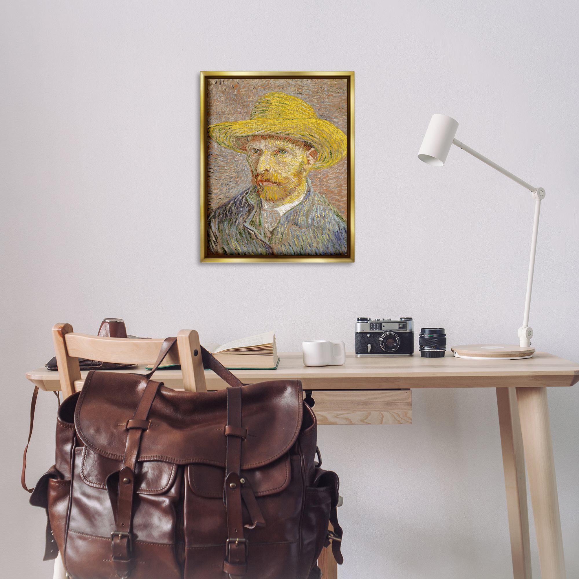 Stupell Industries Van Gogh Straw Hat Portrait People Painting Gold Floater Framed Canvas Art Print Wall Art, 25 x 31