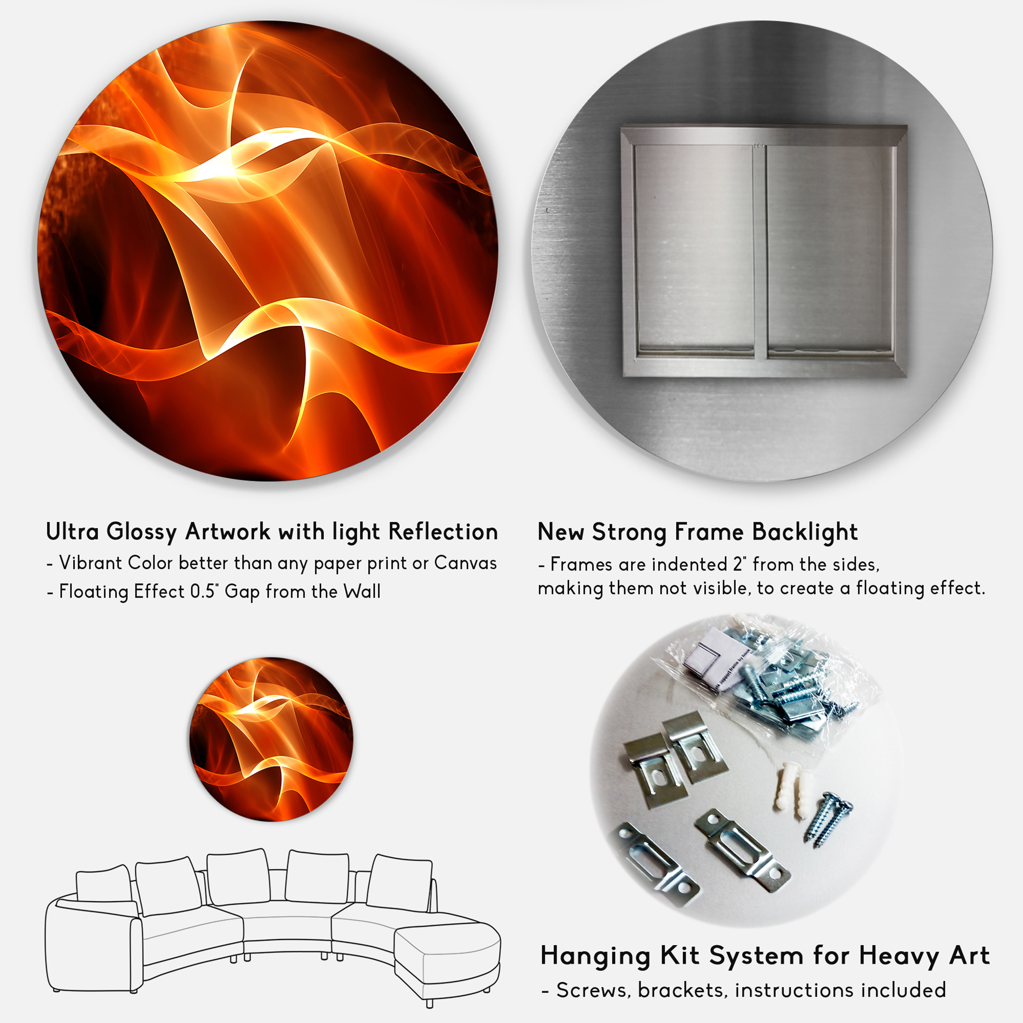 Designart 'Orange 3d Abstract Fractal Waves'Contemporary Abstract Wall Art