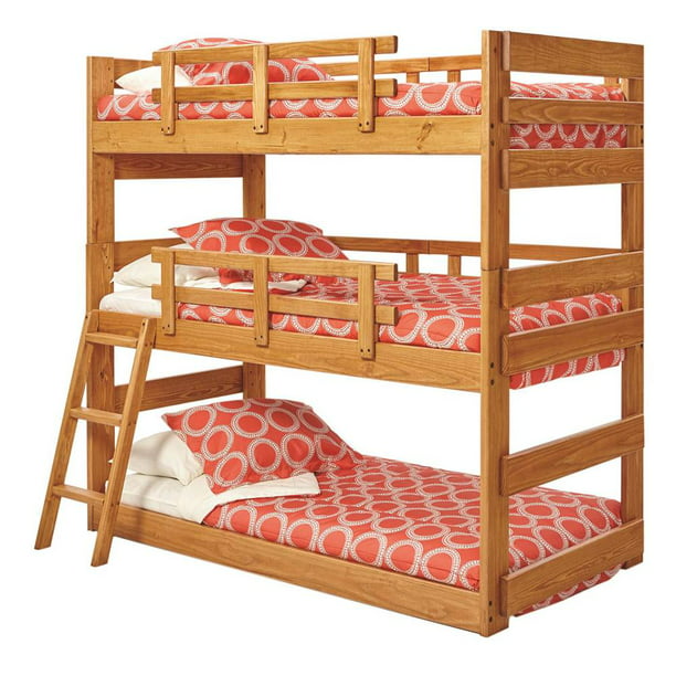 Twin Triple Bunk Bed In Honey Com, How To Connect Bunk Beds