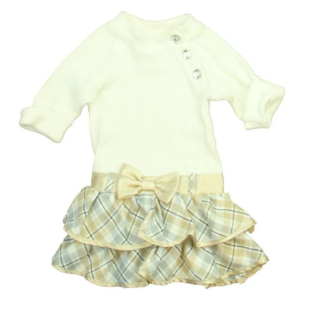

Pre-owned Youngland Girls Ivory | Gold Plaid Dress size: 18 Months