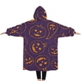 thumbnail image 2 of Oversized Wearable Blanket Hoodie,Hand Drawn Halloween Pumpkin Pattern Sherpa Blanket Hoodie with Super Pockets,Super Warm Fuzzy Pullover for Women & Men, 2 of 6