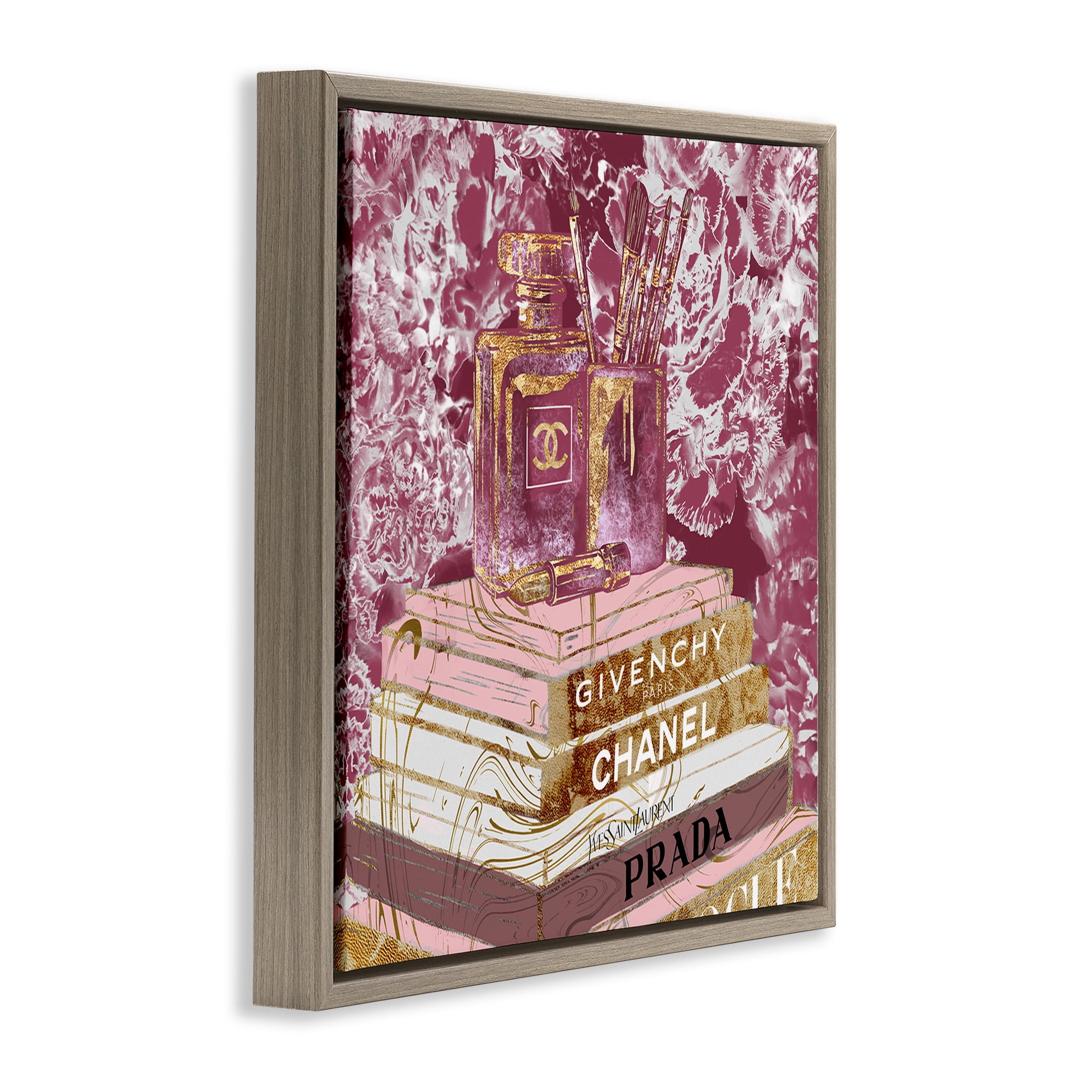 Stupell Industries Pink Glam Designer Books Beauty & Fashion Painting Brown Floater Framed Canvas Art Print Wall Art, 18 x 18