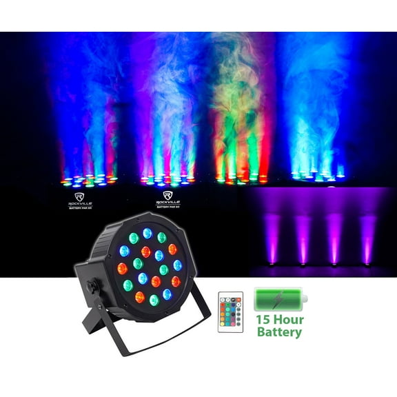 Rockville BATTERY PAR 50 Rechargeable LED DMX DJ Club Wash Up-Light w/ Remote