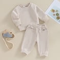 thumbnail image 2 of Okbabeha Toddler Boys Spring Fall Winter Outfits Solid Color Crew Neck Long Sleeve Sweatshirts and Long Pants 2Pcs Clothes Set, 2 of 7