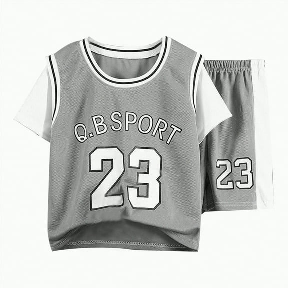 TOWED22 Toddler Baby Boy Summer Clothes Tree/Duck/Shark Short Sleeve Embroidery T-shirt Striped Shorts Set 2 Piece Outfit(Grey,9-10 Years)