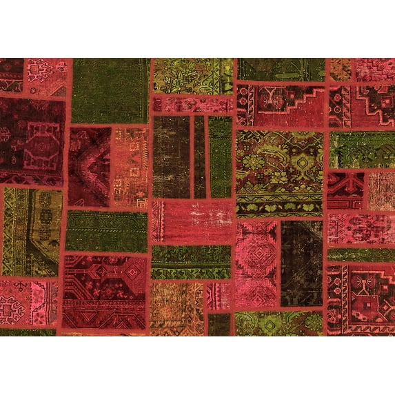 Ahgly Company Indoor Rectangle Patchwork Orange Transitional Area Rugs, 5' x 7'