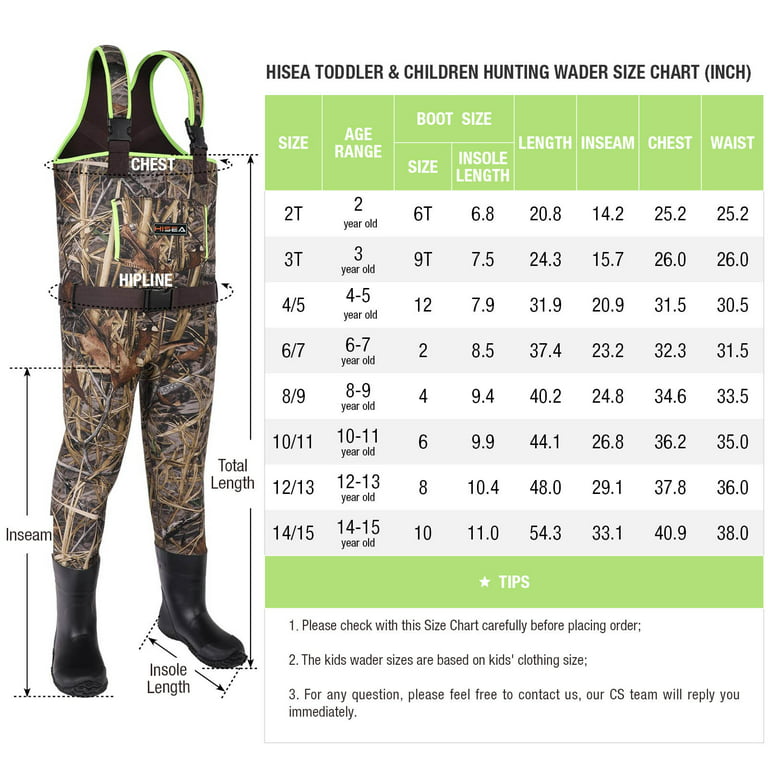 HISEA Kids Chest Waders Neoprene Fishing Waders for Toddler & Children  Youth Duck Hunting Waders for Kids Boy and Girl with Waterproof Insulated  Cleated Boots 