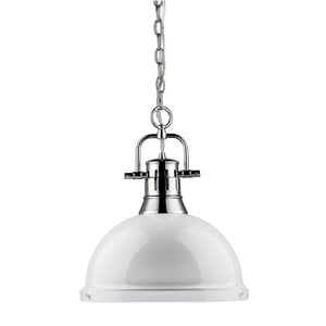 Yep by Golden Lighting Duncan 1-light 14in Chain Hung Pendant in Chrome and White shade