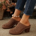 thumbnail image 5 of HomeDM Womens Platform Chunky Mules Low Block Heels Closed Toe Slip-on Sandals Summer Vacation Slide Clogs, Brown Size 7.5, 5 of 9