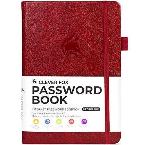 Libro contraseñas Clever Fox Organizador direcciones web y contraseñas mediana Rojo Vino