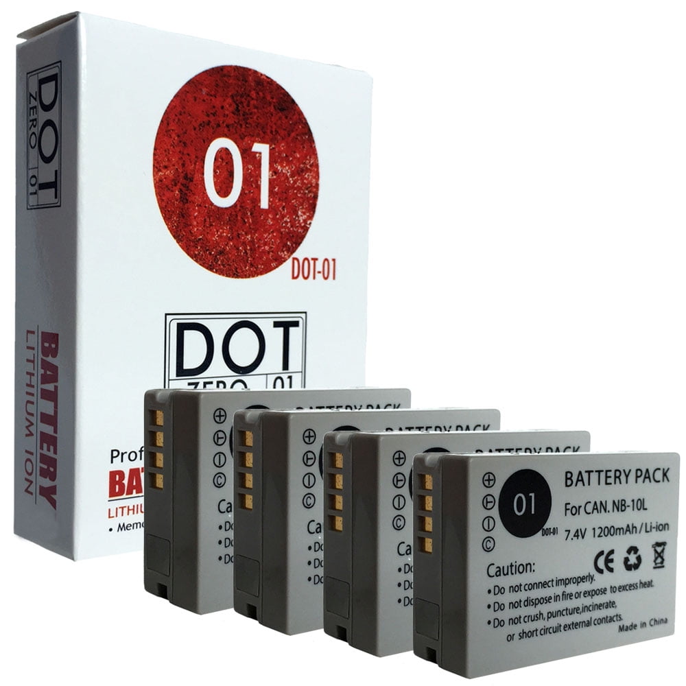4x DOT01 Brand 1200 mAh Replacement Canon NB10L Batteries for Canon