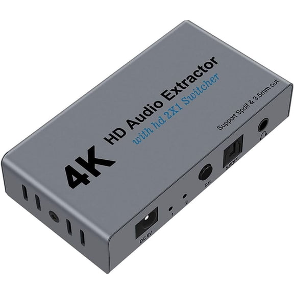KSRplayer HDMI 2x1 Switcher, Digital Optical and 3.5mm Audio Extraction, Supports 4K UHD 30Hz and Full HD 1080p, 2-in-1-Out Selector