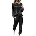 thumbnail image 3 of Women's Velour Track Suit, 2 Piece Velvet Loungewear Set, Long Sleeve Sweatshirt and Jogger Pants, Soft Comfort Outfit, Fall Travel Jogging Suit Black XL, 3 of 10
