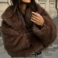thumbnail image 2 of QSAWXQZ Women's Cropped Faux Fur Jacket Long Sleeve Lapel Collar Short Fluffy Coat Winter Warm Outwear Brown 3XL, 2 of 7