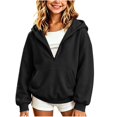 thumbnail image 2 of Girls Half Zip Hoodie Long Sleeve Casual Loose Fit Fashion Kids Hooded Sweatshirt Black 3-4 Years, 2 of 5