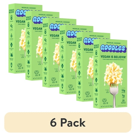 (6 pack) Goodles Mac & Cheese Vegan Is Believin, White Cheddar, Spirals, Shelf Stable, 5.25 oz