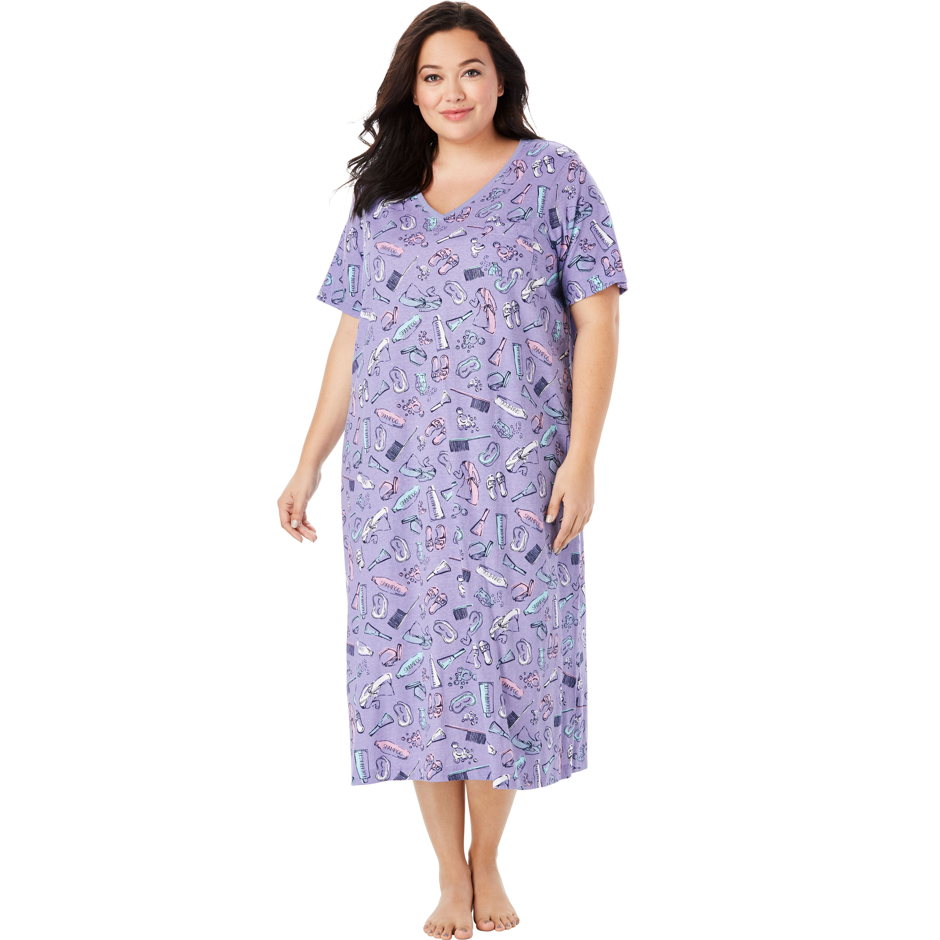 Dreams & Co Womens Plus Size Long Print Sleepshirt