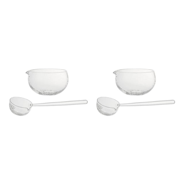 Injueey Cuchara de vidrio Matcha Bowl con vertedor Regalo de estilo japonés para la oficina Tipo 1 2piezas