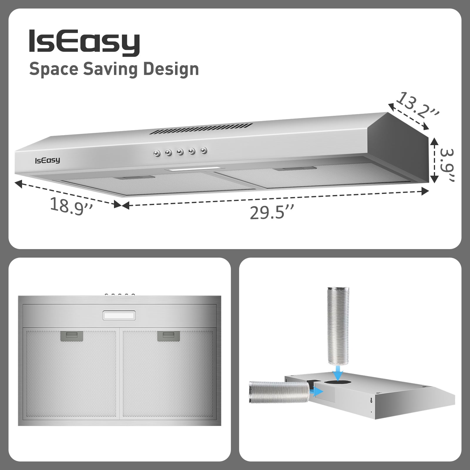 IsEasy Stainless Steel Ventless Oven Cooker with Air Range Hood, 30 inch Under Cabinet Kitchen Stove
