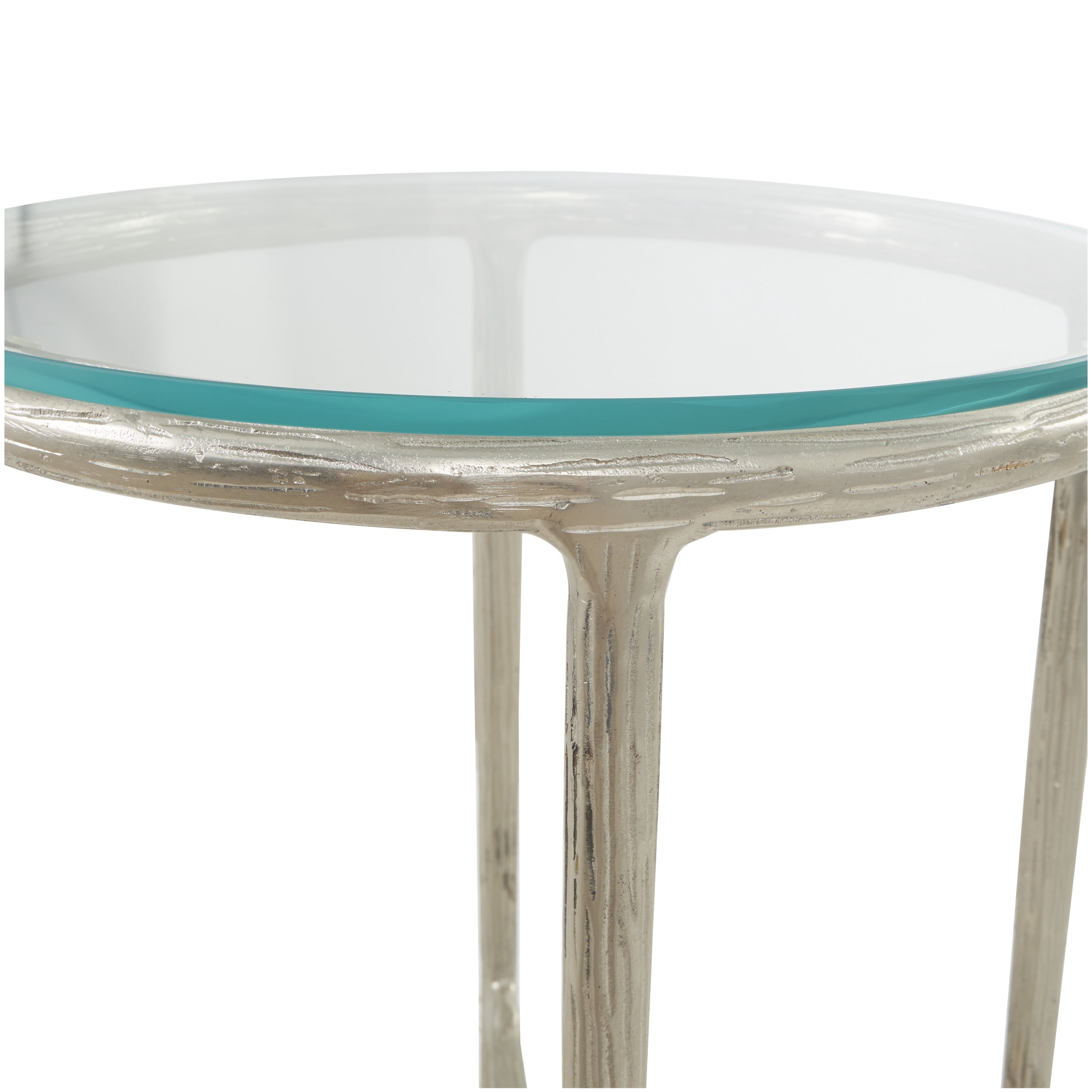 DecMode 18" x 23" Silver Aluminum Textured Accent Table with Glass Tabletop, 1-Piece