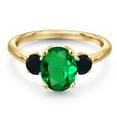 thumbnail image 3 of Gem Stone King 18K Yellow Gold Plated Silver Green Nano Emerald and Black Onyx Engagement Ring for Women | 1.94 Cttw | Oval 9X7MM | Gemstone May Birthstone | Size 5, 3 of 6