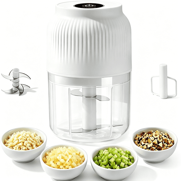 CURYMAY Electric Garlic Chopper, Mini Portable Veggie Chopper Usb Charging Wireless Food Processor, for Onion/Ginger/Chili/Fruit, 350Ml Glass Bowl