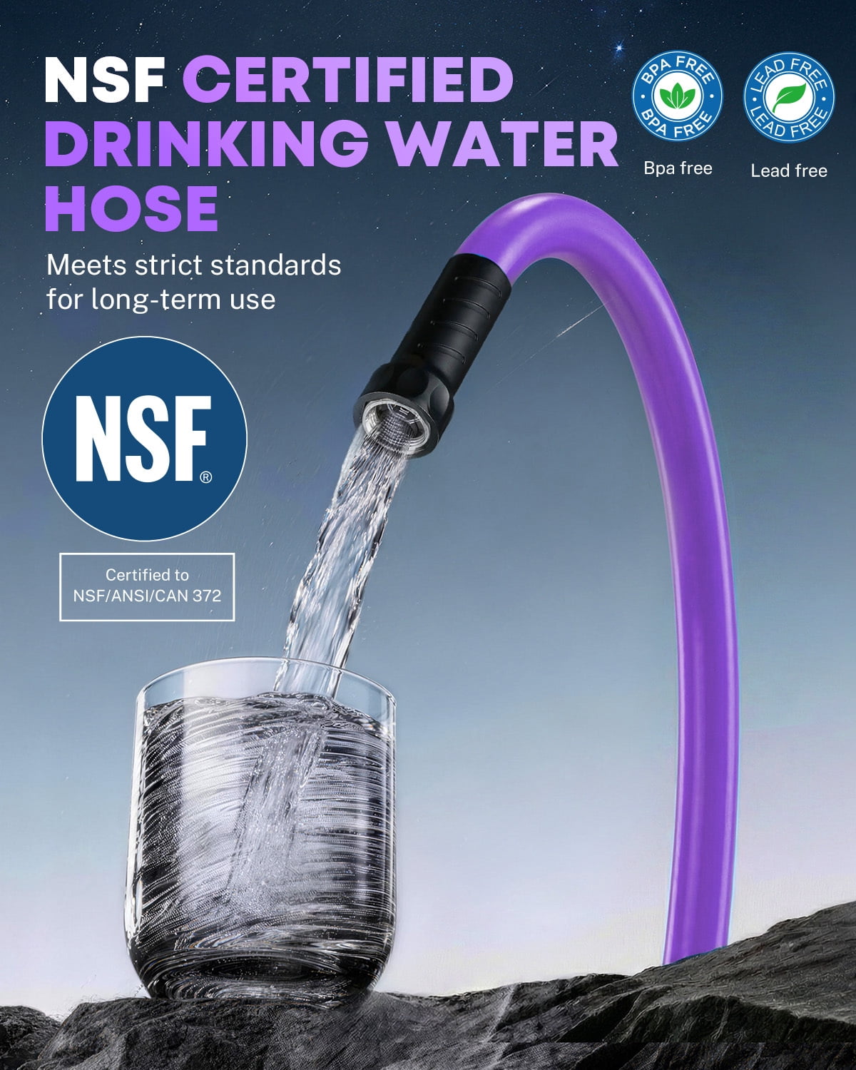 Kohree 50FT RV Water Hose – NSF Certified 5/8" Premium Drinking Water Hose, Safe & Lead-Free, No Kink and Flexible Garden Hose with Storage Bag for RV, Camper, Truck, Car, Purple