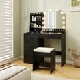 thumbnail image 2 of Costway Vanity Set with Mirror and Lights Dressing Table and Chair 4 Drawers 3 Open Shelves Black, 2 of 10