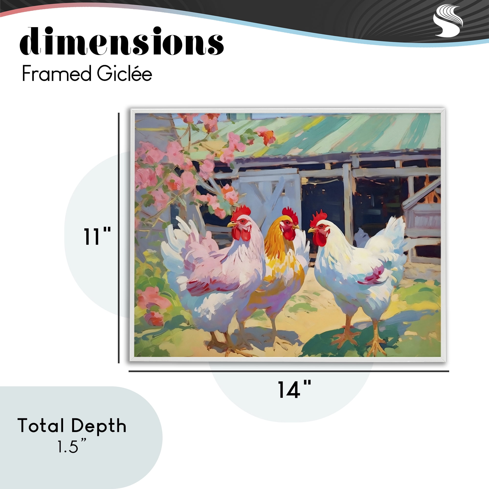 Stupell Industries Colorful Chickens in Sunlit Yard White Framed Giclee Art, design by Creative Studio